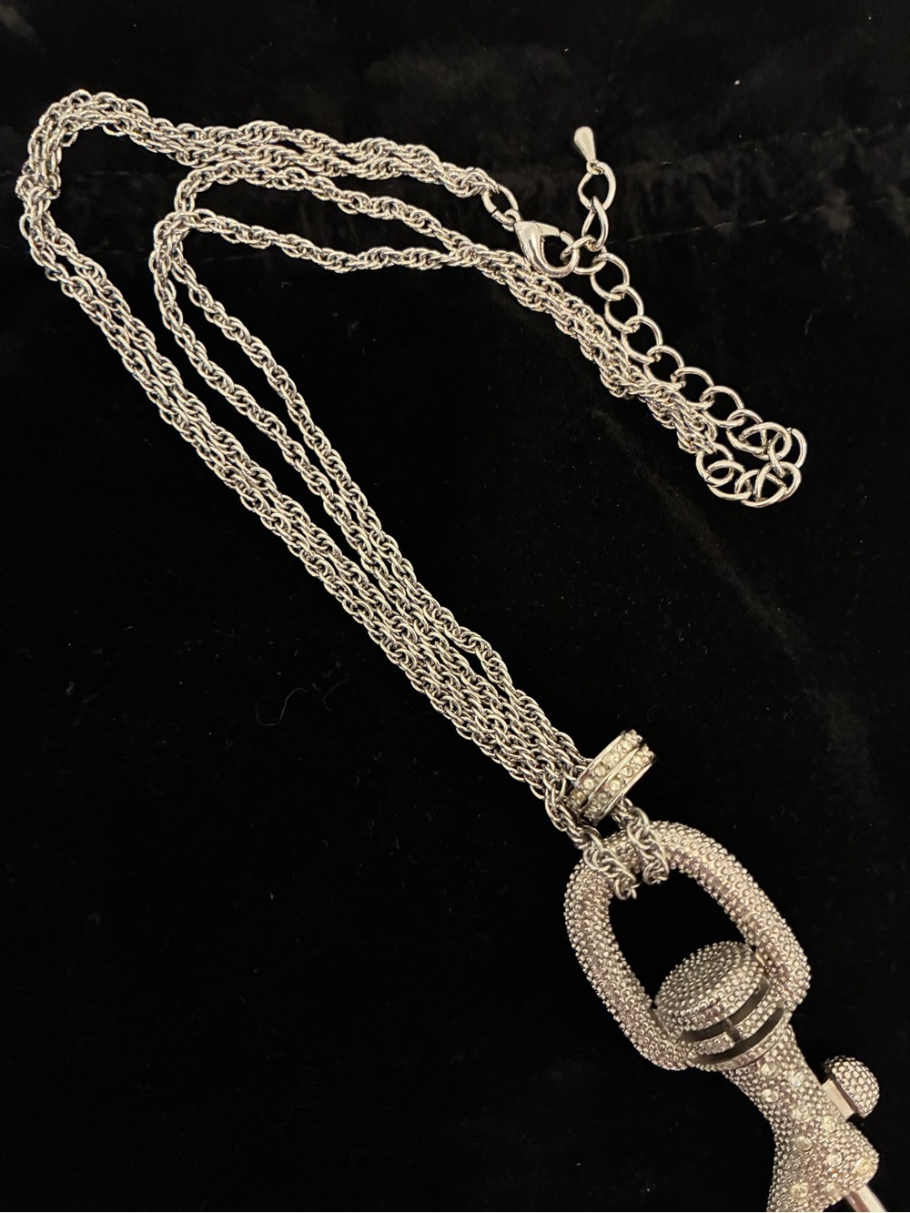 Silver tone Multi-Chain Statement Necklace with crystal trigger snap Pendant - Picture 4 of 8